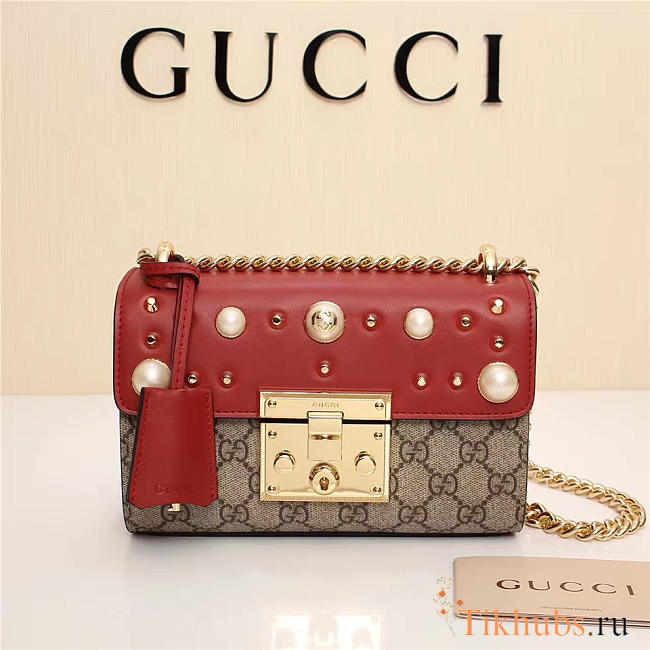 Gucci Padlock Bee Star Small Shoulder Bag 432182 Red - 1