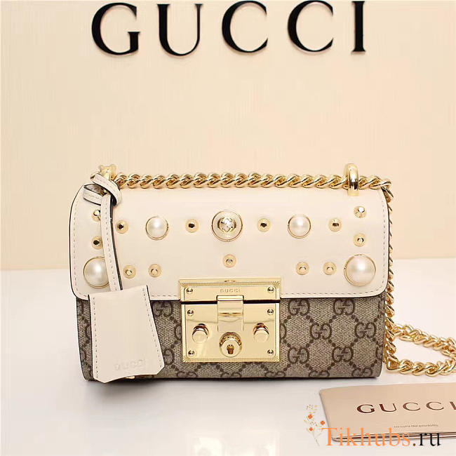 Gucci Padlock Bee Star Small Shoulder Bag 432182 White - 1