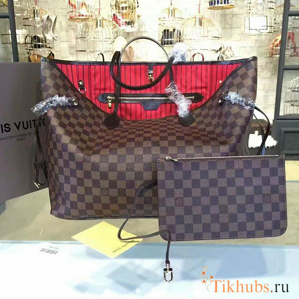 LV Original Neverfull Shopping Bag N41358 With Red - 1