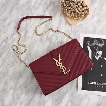 YSL Leather 26cm Shoulder Bag Golden Chain 26596 Wine Red