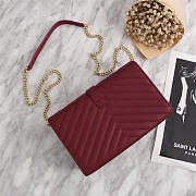 YSL Leather 26cm Shoulder Bag Golden Chain 26596 Wine Red - 2