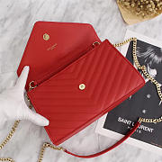 YSL Leather 26cm Shoulder Bag Golden Chain 26596 Red - 4