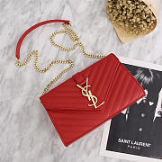 YSL Leather 26cm Shoulder Bag Golden Chain 26596 Red - 3