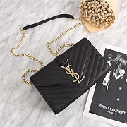 YSL Leather 26cm Shoulder Bag Golden Chain 26596 Black - 1