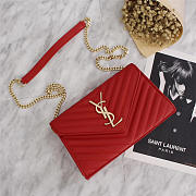  YSL Original Leather 26cm Shoulder Bag Golden Chain 26595 Red - 1