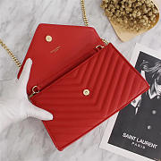  YSL Original Leather 26cm Shoulder Bag Golden Chain 26595 Red - 2