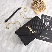 YSL Original Leather 26cm Shoulder Bag Golden Chain 26595 Black - 1