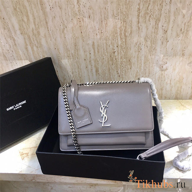 YSL Monogram Sunset Leather Crossbody Bag 442906 Gray - 1