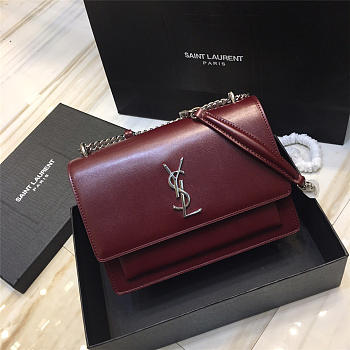 YSL Monogram Sunset Leather Crossbody Bag 442906 Red With Silver Hardware