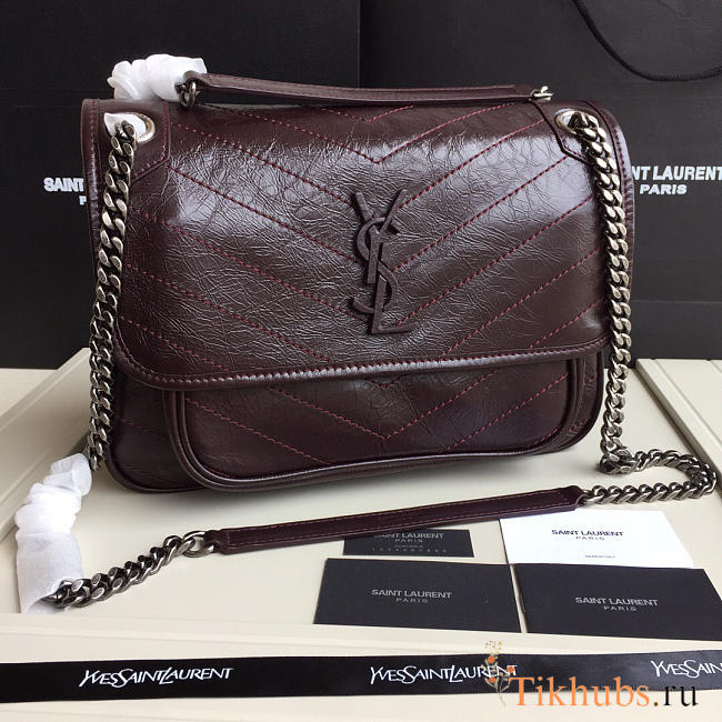 YSL Monogram Shoulder Bag In Wine Red - 1