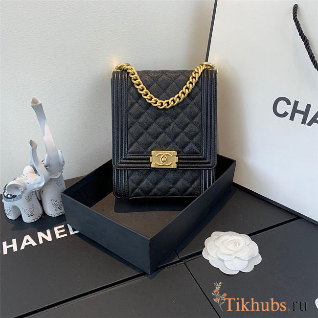 Chanel Boy Hangbag Calfskin Black With Gold Hardware AS0130 - 1