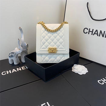 Chanel Boy Hangbag Calfskin White With Gold Hardware AS0130