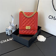 Chanel Boy Hangbag Calfskin Red With Gold Hardware AS0130 - 1