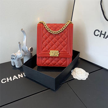 Chanel Boy Hangbag Calfskin Red With Gold Hardware AS0130