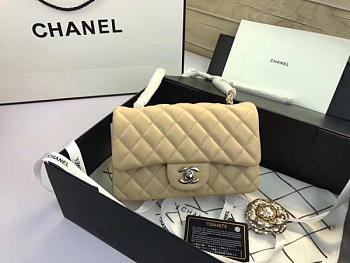  Chanel Flap Bag Lambskin Apricot With Silver Hardware 20CM