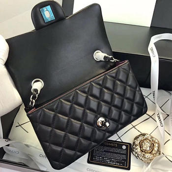 Chanel Flap Bag Lambskin Black With Sliver Hardware 20CM