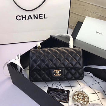 Chanel Flap Bag Lambskin Black With Gold Hardware 20CM