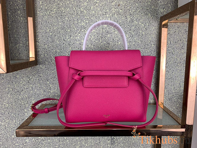 Celine Micro Belt Bag In Grained Calfskin With Rose Red 20cm 175519 - 1