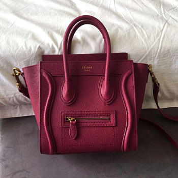 Celine Micro Luggage Calfskin Handbag In Rose Red