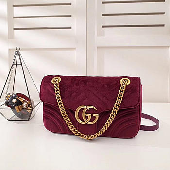 Modishbags Marmont velvet Large shoulder bag in Wine Red