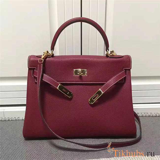 Modishbags Kelly Mini Leather Wine Red Handbag  - 1