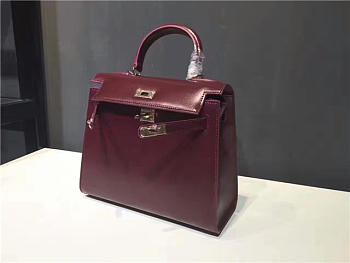 Modishbags Kelly Leather Handbag Wine Red