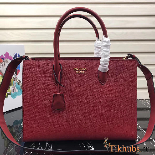 Modishbags Inverted Pleat Saffiano Leather Satchel In Red 1BA153 - 1