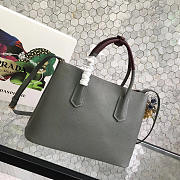 Modishbags Saffiano Cuir Small Double Leather Bag In Gray With Red - 2