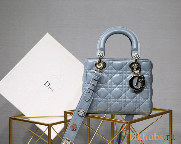 Modishbags Lady Dior Leather Lambskin Light Blue Handbag - 1