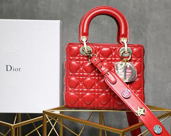 Modishbags Dior Leather Lambskin Red Handbag With Gold Hardware