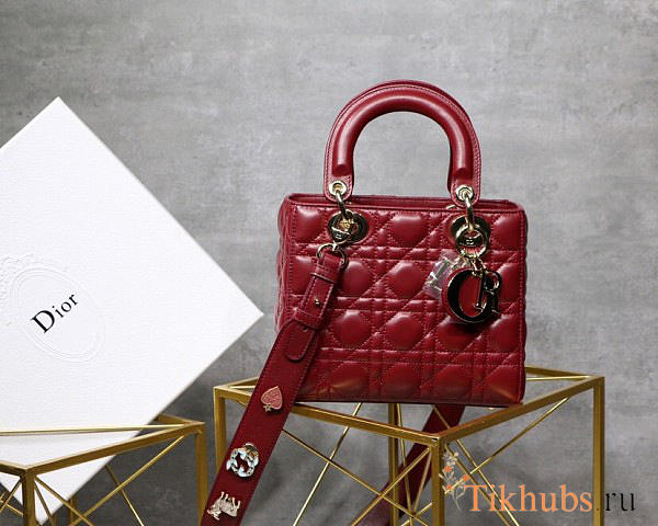 Modishbags Dior Leather Lambskin Wine Red Handbag With Gold Hardware - 1