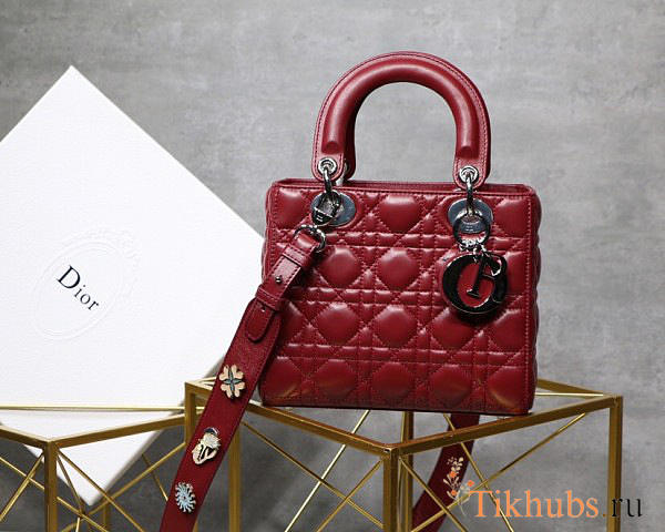 Modishbags Dior Leather Lambskin Wine Red Handbag With Sliver Hardware - 1