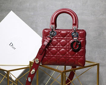 Modishbags Dior Leather Lambskin Wine Red Handbag With Sliver Hardware