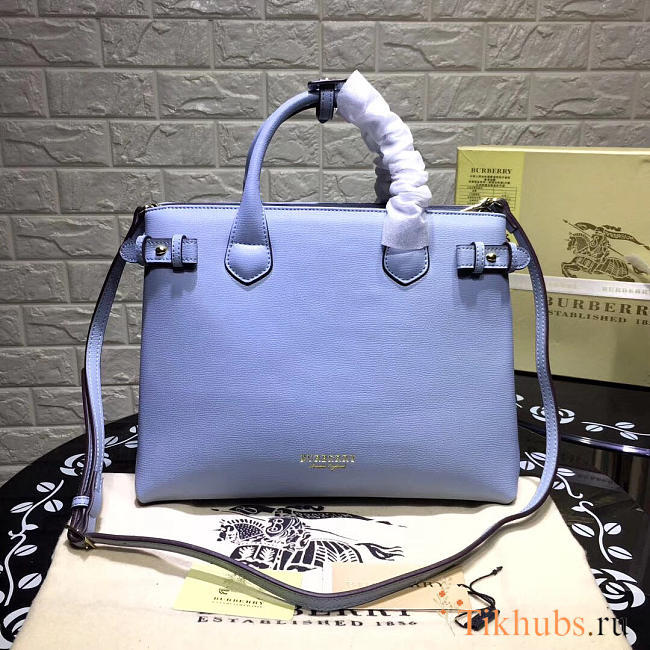 	Modishbags Classic Leather Tote Bag With Light Blue - 1