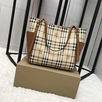 Modishbags Original Check Tote Small Handbag With Khaki