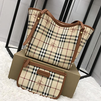 Modishbags Original Check Tote Handbag With Khaki