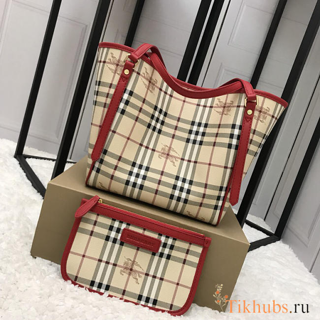 Modishbags Original Check Tote Handbag With Red - 1