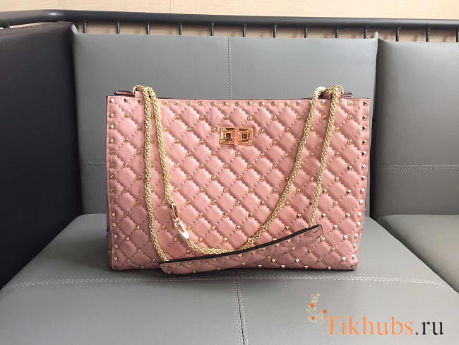 Modishbags Original Lambskin Spike Tote Bag In Pink - 1
