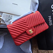 Modishbags Flap Red Bag Chevron Caiar 25CM With Gold Hardware - 1