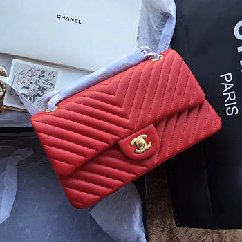 Modishbags Flap Red Bag Chevron Caiar 25CM With Gold Hardware