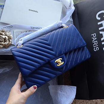 Modishbags Flap Blue Bag Chevron Caiar 25CM With Gold Hardware