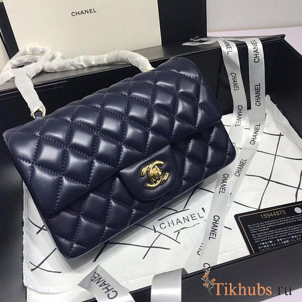 Chanel Flap Bag Lambskin Navy Blue With Gold Hardware 20CM - 1