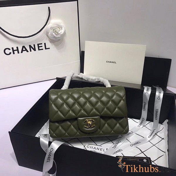 Chanel Flap Bag Lambskin Dark Green With Gold Hardware 20CM - 1