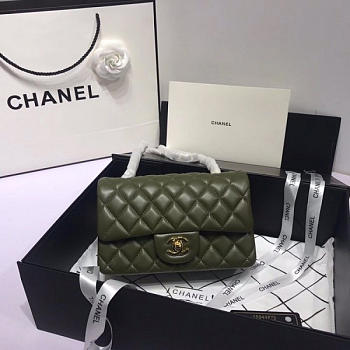 Chanel Flap Bag Lambskin Dark Green With Gold Hardware 20CM