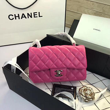 Chanel Flap Bag Lambskin Rose Red With Sliver Hardware 20CM