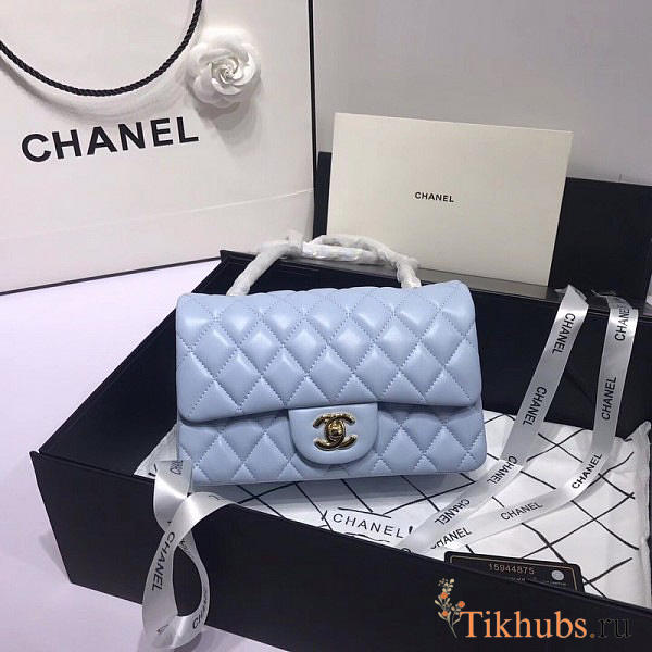 Chanel Flap Bag Lambskin Light Blue With Gold Hardware 20CM - 1