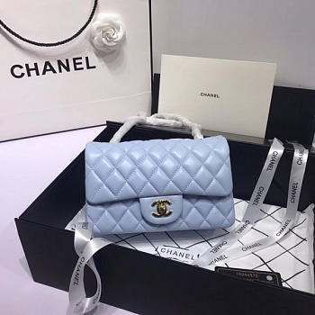 Chanel Flap Bag Lambskin Light Blue With Gold Hardware 20CM