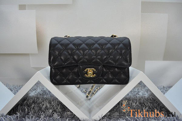 Modishbags Flap Bag Caviar in Black 20cm with Gold Hardware - 1