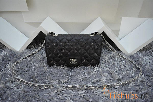 Modishbags Flap Bag Caviar in Black 20cm with Sliver Hardware - 1