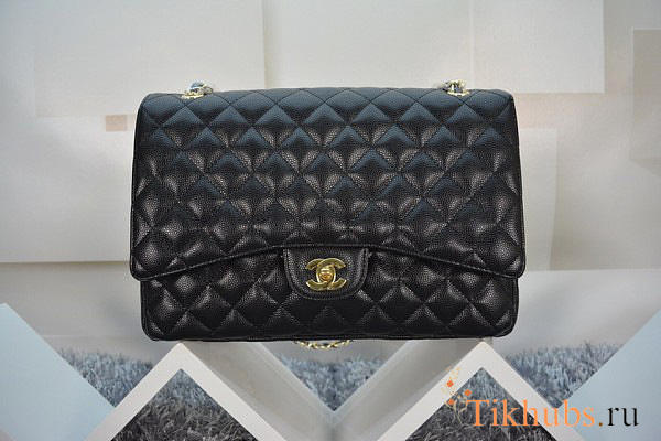 Modishbags Flap Bag Caviar in Black 33cm with Gold Hardware - 1